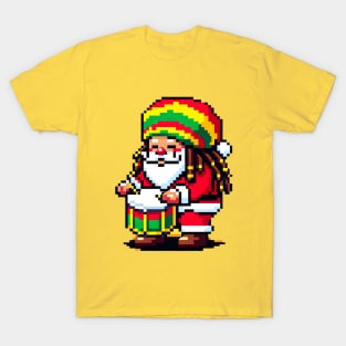 8-Bit Reggae Santa - Tropical Christmas Drums T-Shirt